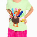 KIDS Mint Rainbow Flower Sequin Turkey Tee | Queen Of Sparkles