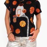 Black Basketball Goal Scattered Basketball Tee | Queen Of Sparkles