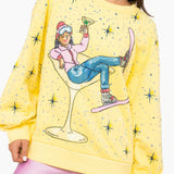 Yellow Rhinestone Skier In Martini Glass Sweatshirt | Queen Of Sparkles