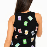 Black Multi QOS Card Tag Tank | Queen Of Sparkles