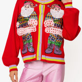Red Rainbow Santa Button Up Cardigan | Queen Of Sparkles