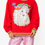 Red Multi Hat Metallic Santa Sweatshirt | Queen Of Sparkles