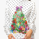White & Black Polka Dot Multi Christmas Tree Mockneck Sweatshirt | Queen Of Sparkles