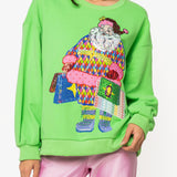 Bright Green Colorful Shopping Santa Sweatshirt | Queen Of Sparkles