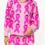 Pink Striped Cotton Breast Cancer Button Up Top | Queen Of Sparkles