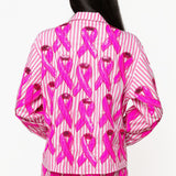 Pink Striped Cotton Breast Cancer Button Up Top | Queen Of Sparkles