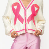 Breast Cancer Ribbon Button Up Cardigan | Queen Of Sparkles