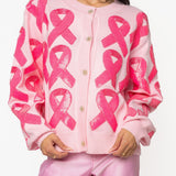 Pink Breast Cancer Ribbon Button Up Cardigan | Queen Of Sparkles