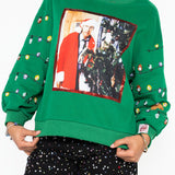 Licensed Green Sequin & Beaded String Light Santa Clark Griswold Sweatshirt | Queen Of Sparkles