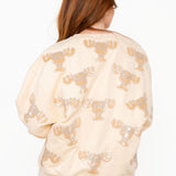 Licensed Cream Christmas Vacation Sequin & Beaded Moose Mug Sweatshirt | Queen Of Sparkles