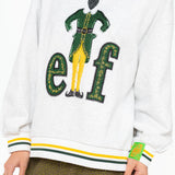 Licensed Grey Sequin & Beaded Elf Logo Striped Neck And Cuff Sweatshirt | Queen Of Sparkles