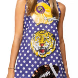 Licensed LSU Football & Helmet Icon Polka Dot Tank Dress | Queen Of Sparkles