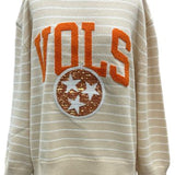 Licensed Tennessee Beige Stripe Vintage Team Sweater | Queen Of Sparkles