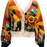 Multi Farm With Knit Sunflowers Button Up Cardigan | Queen Of Sparkles