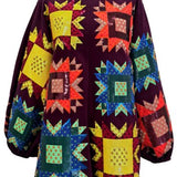 Maroon Mutli Patchwork Balloon Sleeve Dress | Queen Of Sparkles
