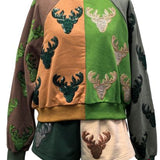 Colorblock Deer Head Sweatshirt | Queen Of Sparkles
