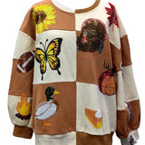 Brown & Ivory Checkered Fall Icon Sweatshirt | Queen Of Sparkles