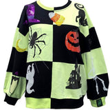 Light Green & Black Checkered Halloween Icon Sweatshirt | Queen Of Sparkles
