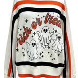 White, Black & Orange 'Trick Or Treat' Long Sleeve Sweater | Queen Of Sparkles
