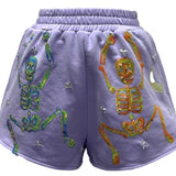 Lavender & Multi Dancing Skeleton Short | Queen Of Sparkles