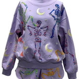Lavender & Multi Dancing Skeleton Mock Neck Sweatshirt | Queen Of Sparkles