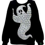 Black & White Flower Sequin Ghost Sweatshirt | Queen Of Sparkles