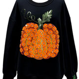 Black & Orange Flower Sequin Pumpkin Sweatshirt | Queen Of Sparkles