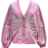 Light Pink Skeleton Button Up Cardigan | Queen Of Sparkles
