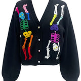 Black Rainbow Skeleton Button Up Cardigan | Queen Of Sparkles