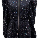 Black Multi Scattered Rhinestone Long Sleeve Romper | Queen Of Sparkles