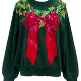 Dark Green & Red Wreath Around Neck Sweater | Queen Of Sparkles