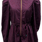 Maroon Jeweled Long Sleeve Zipper Romper | Queen Of Sparkles