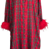 Red & Green Plaid Feather Sleeve Button Up Midi Dress | Queen Of Sparkles
