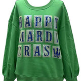 Green 'Happy Mardi Gras' Street Tile Sweatshirt | Queen Of Sparkles