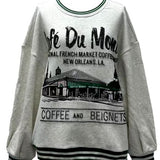 Grey Sport Stripe 'Cafe Du Monde' Sweatshirt | Queen Of Sparkles
