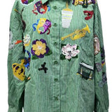 Green & White Gingham Mardi Gras Icon Button Up Cotton Top | Queen Of Sparkles