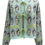 Pale Blue & Green Oyster Tie Up Sweater | Queen Of Sparkles