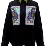 Black Queen Card & Sparkle Collar Button Up Cotton Top | Queen Of Sparkles