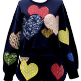 Navy Multi Embroidered Hearts Sweatshirt | Queen Of Sparkles