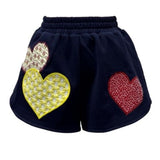Navy Multi Embroidered Hearts Short | Queen Of Sparkles