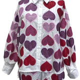 White Multi Rhinestone Hearts Button Up Cotton Top | Queen Of Sparkles