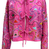 Hot Pink Multi Groovy Heart Tie Up Sweater | Queen Of Sparkles