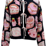 Black Cakes & Pastries Tie Up Sweater | Queen Of Sparkles