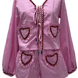 Pink & White Gingham Ruffle Heart Pocket Tie Up Top | Queen Of Sparkles