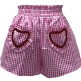 Pink & White Gingham Ruffle Heart Pocket Short | Queen Of Sparkles