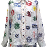 White Multi Passport Stamp Button Up Cotton Top | Queen Of Sparkles