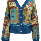 Multi Italian Houses On Water Button Up Cardigan | Queen Of Sparkles