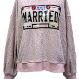 Pale Pink Rhinestone 'Just Married' Sweatshirt | Queen Of Sparkles