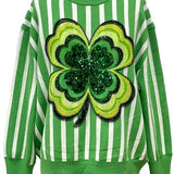 Green & White Stripe Shamrock Sweater | Queen Of Sparkles
