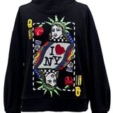 Black NYC Queen Card Mock Neck Sweatshirt | Queen Of Sparkles